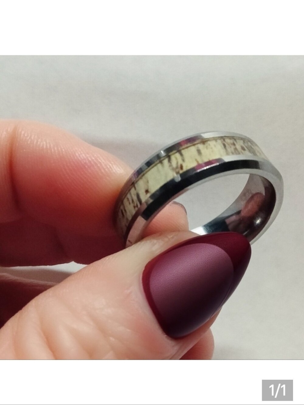 Stainless Steel Men's Ring with Light Wood Inlay - Natural